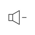 Volume decrease icon. Vector thin line speaker with a minus sign