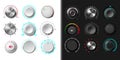 Volume dial. Knob button. Round radio switch regulator for music recorder. UI level turn controller. Radial sound scale. Audio