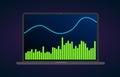 Volume indicator technical analysis. Vector stock and cryptocurrency exchange graph, forex analytics and trading market chart