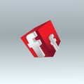 The volume letter f, 3d, the vector illustration, red