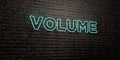 VOLUME -Realistic Neon Sign on Brick Wall background - 3D rendered royalty free stock image
