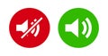 Volume sound and mute icon on green and red flat button Royalty Free Stock Photo