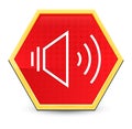 Volume speaker icon abstract red hexagon button bright yellow frame elegant design Royalty Free Stock Photo