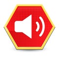 Volume speaker icon abstract red hexagon button bright yellow frame elegant design Royalty Free Stock Photo