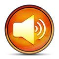 Volume speaker icon shiny bright orange round button illustration Royalty Free Stock Photo