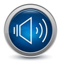 Volume speaker icon starburst shiny blue round button illustration design concept