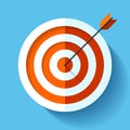 Volume Target icon in flat style on color background. Arrow in the center aim. Vector design element for you business projects Royalty Free Stock Photo