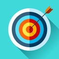 Volume Target icon in flat style on color background. Arrow in the center aim. Vector design element for you business projects Royalty Free Stock Photo