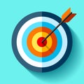 Volume Target icon in flat style on color background. Arrow in the center aim. Vector design element for you business projects Royalty Free Stock Photo