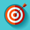 Volume Target icon in flat style on color background. Arrow in the center aim. Vector design element for you business projects Royalty Free Stock Photo