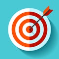 Volume Target icon in flat style on color background. Arrow in the center aim. Vector design element for you business projects Royalty Free Stock Photo