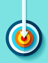 Volume Target icon in flat style on color background. White Arrow in the center aim. Vector design element for you business projec Royalty Free Stock Photo