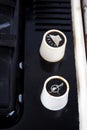 Volume and tone knobs of n vintage suitcase turntable