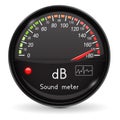 Volume unit meter. Sound audio equipment. High level. Glass gauge with chrome frame