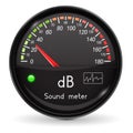 Volume unit meter. Sound audio equipment. Low level. Glass gauge with chrome frame