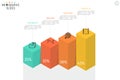 Volumetric bar chart, 4 multicolored columns Royalty Free Stock Photo