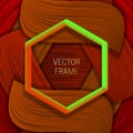 Volumetric colored frame on saturated background in orange shades. Trendy packaging design or cover template