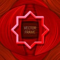 Volumetric colored frame on saturated background in red shades. Trendy packaging design or cover template