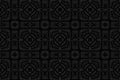 Volumetric convex black background. Ethnic African, Mexican, Native American style. 3D relief geometric original ornament. Pattern