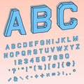 Volumetric 3D font in perspective with alphabetical and numerical characters