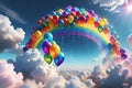 volumetric 3D render of a prismatic rainbow arcing through a cluster of ethereal clouds, dotted with magic Royalty Free Stock Photo