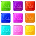 Volumetric flask icons set 9 color collection Royalty Free Stock Photo