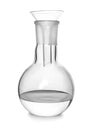 Volumetric flask with liquid and filter funnel on white background Royalty Free Stock Photo