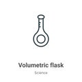 Volumetric flask outline vector icon. Thin line black volumetric flask icon, flat vector simple element illustration from editable Royalty Free Stock Photo