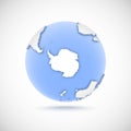 Volumetric globe in white and blue colors. 3d vector illustration Antarctica