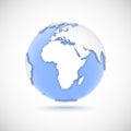 Volumetric globe in white and blue colors. 3d vector illustration with continents Africa, Europe, Asia