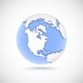 Volumetric globe in white and blue colors. 3d vector illustration with continents America, North America