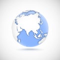 Volumetric globe in white and blue colors. 3d vector illustration with continents Eurasia, Europe, Africa, Asia, Australia