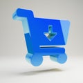 Volumetric glossy blue Cart Arrow Down icon isolated on white background Royalty Free Stock Photo