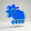 Volumetric glossy blue Cloud Sun Rain icon isolated on white background Royalty Free Stock Photo