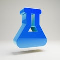 Volumetric glossy blue Flask icon isolated on white background