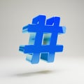 Volumetric glossy blue Hashtag icon isolated on white background