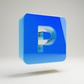 Volumetric glossy blue Parking icon isolated on white background