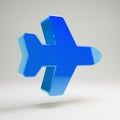 Volumetric glossy blue Plane icon isolated on white background Royalty Free Stock Photo
