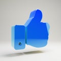 Volumetric glossy blue thumbs up icon isolated on white background