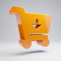 Volumetric glossy hot orange Cart Arrow Down icon isolated on white background Royalty Free Stock Photo