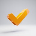 Volumetric glossy hot orange Check icon isolated on white background