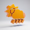 Volumetric glossy hot orange Cloud Sun Rain icon  on white background Royalty Free Stock Photo