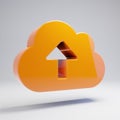 Volumetric glossy hot orange Cloud Upload icon isolated on white background