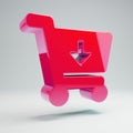 Volumetric glossy hot pink Cart Arrow Down icon isolated on white background Royalty Free Stock Photo