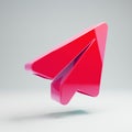 Volumetric glossy hot pink Paper Plane icon isolated on white background Royalty Free Stock Photo