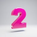 Volumetric glossy pink number 2 on white background