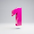 Volumetric glossy pink number 1 on white background