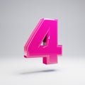 Volumetric glossy pink number 4 on white background