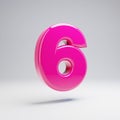 Volumetric glossy pink number 6 on white background