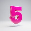 Volumetric glossy pink number 5 on white background